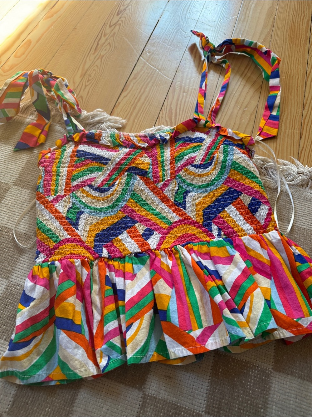 Flying Tomato Multicolor Striped Smocked Tank Top